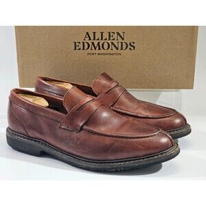 WN Men's Size 10.5 Allen Edmonds Winnetka Brown Leather Penny Loafers Shoes EUC